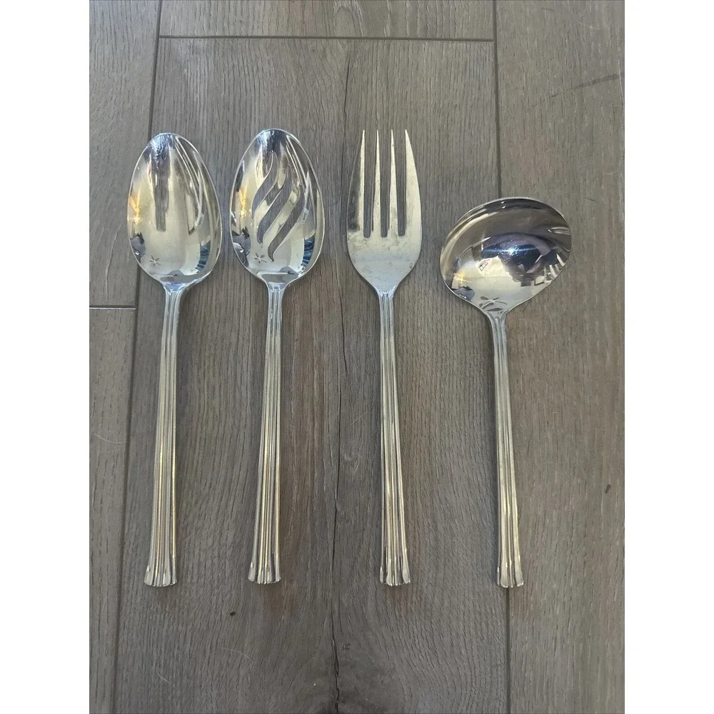 NEW MIKASA  NEWPORT‎ 4  PC HOSTESS SET -GRAVY, TABLESPOON FORK SLOTTED SPOON